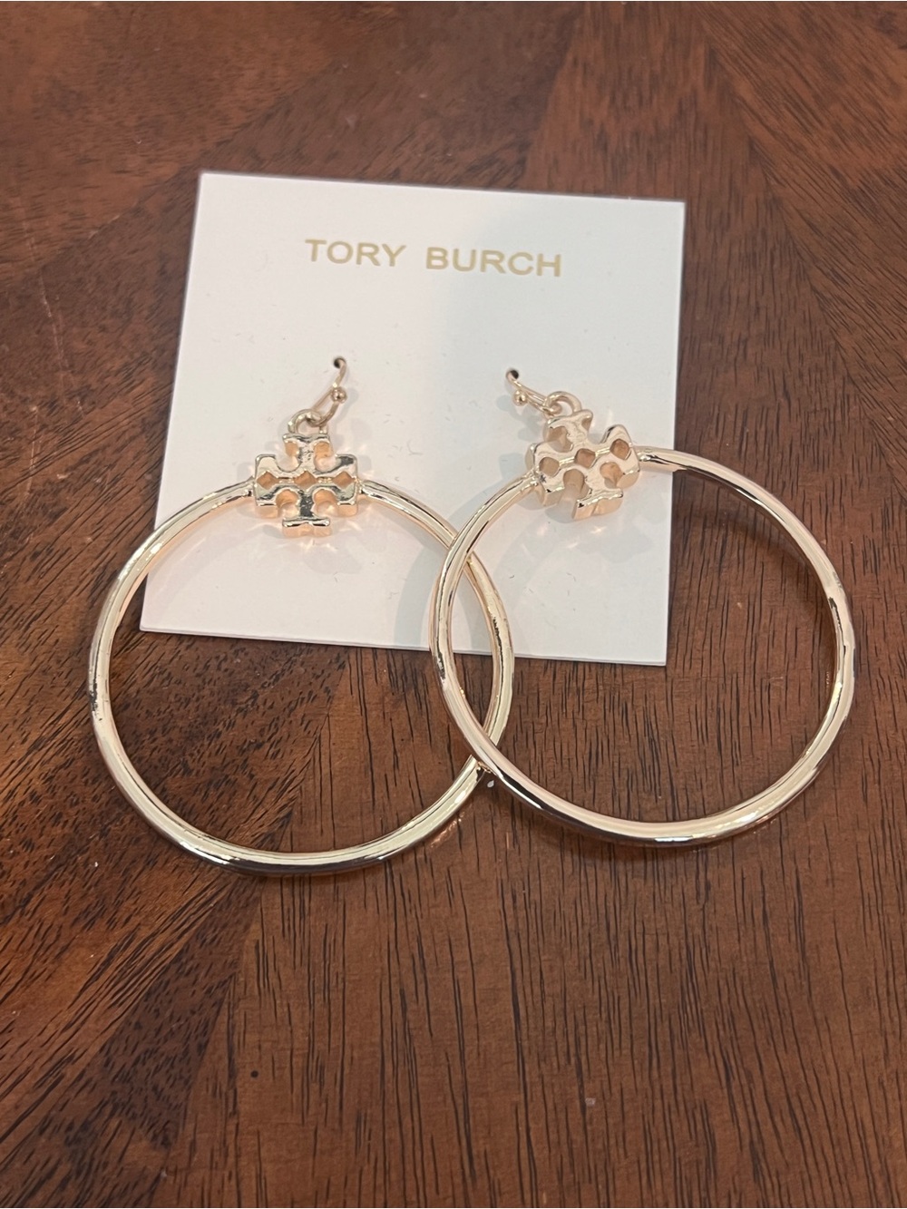 Tory Burch Large Gold Hoop Earrings with Logo Charm
